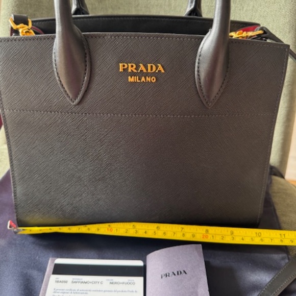 Prada Small Bibliothèque Saffiano Leather Crossbody Bag Red Sides- Dust Bag+Card - Picture 11 of 12